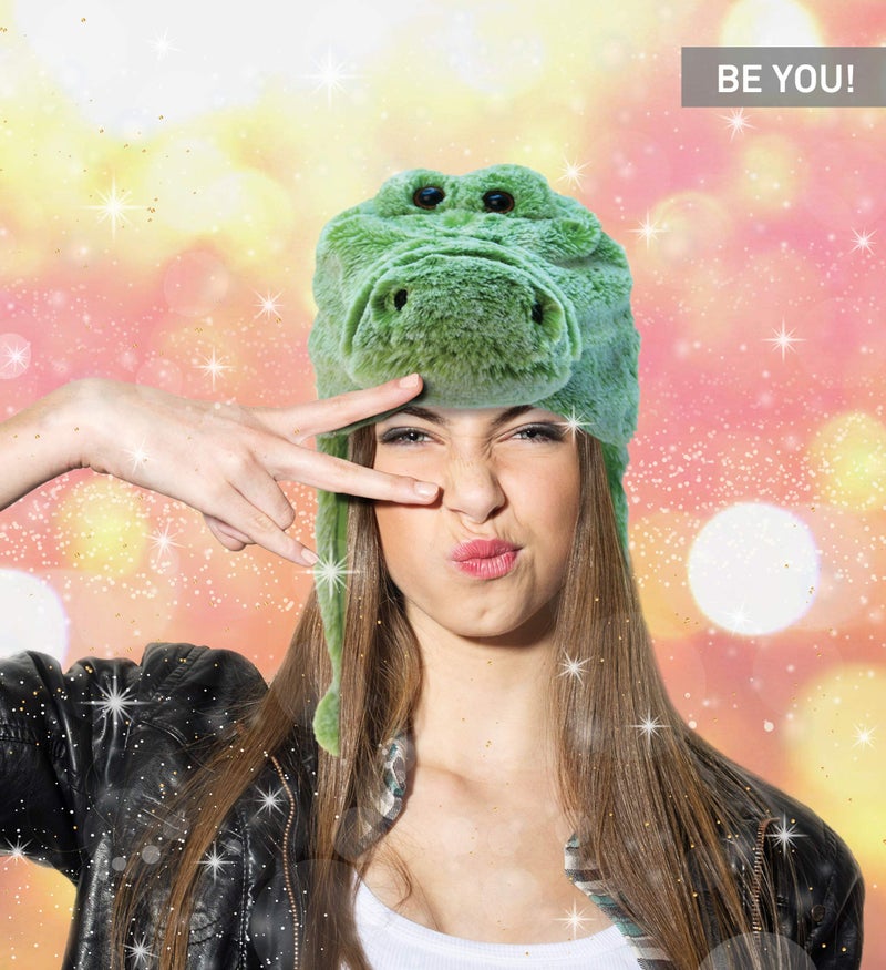 Puzzled DolliBu Stuffed Animal Alligator Plush Hat - Super Soft Wild Animal Winter Beanie With Ear Flaps, Cute Green Plush Costume Hat for Halloween or Cosplay - One Size - Image 4